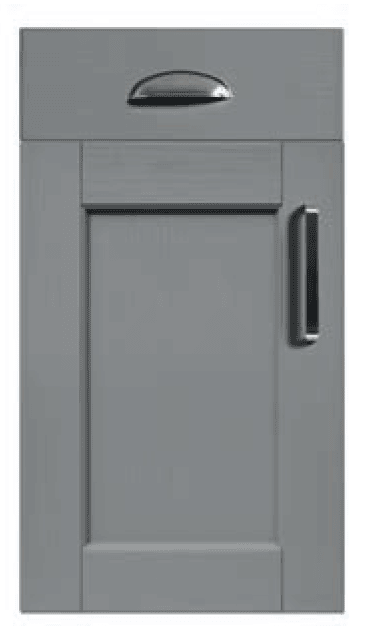 Shaker-style Bastille door in dust grey with contemporary handle.
