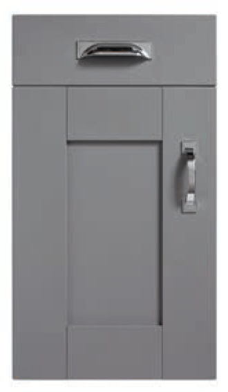 Dust grey Fenwick shaker door with inset panel and brushed metal handle.