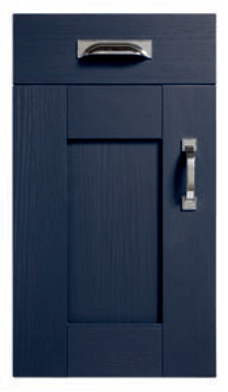 Bold marine blue shaker kitchen door with modern detailing.