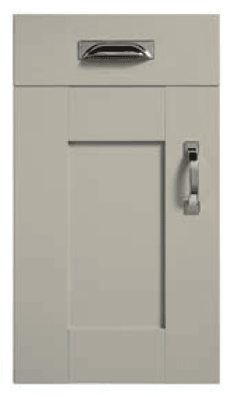 Warm taupe Fenwick door with inset panel and sleek handle.